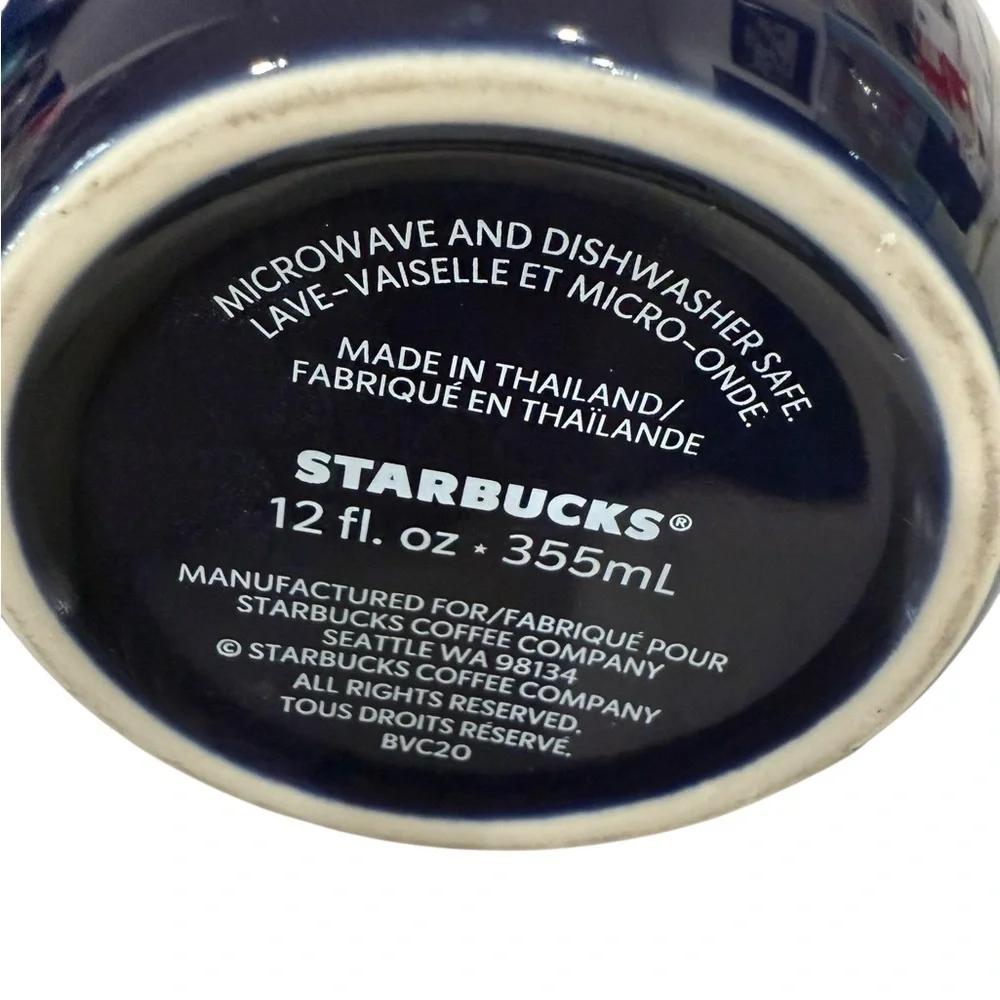Starbucks 2020 Limited Edition Poinsettia Christmas Mug Navy Blue 12 Ounce